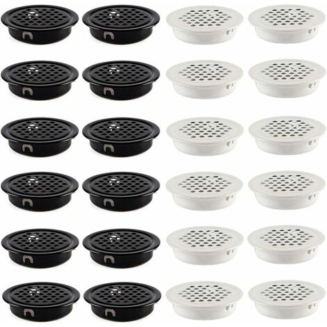 Héloise Grille de Ventilation 35mm Grille D'aération Trou Inox Placard Grille d'évacuation Ventilation Fond Rond en Maille Trou D'aération 24 pièces pour Armoire Meubles Noir et Blanc