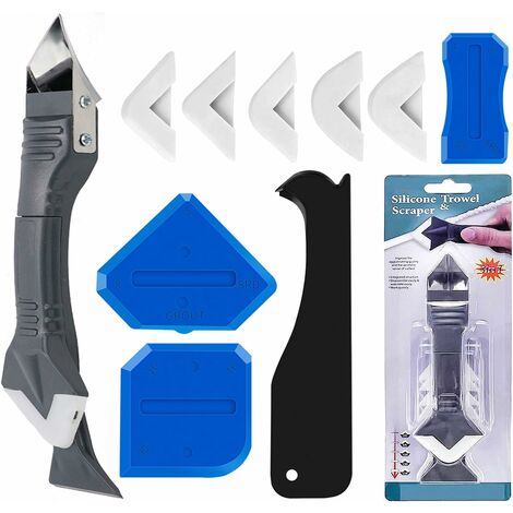 Héloise Lisseur Joint Silicone, Outil de Finition de Dissolvant de Coulis de Lissage de Silicone 3 en 1, 4 pièces outils de calfeutrage en silicone, pour Cuisine Salle de Bain Carrelage