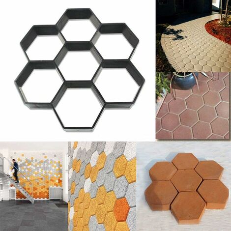 Héloise Moule hexagonal réutilisable pour pavage en béton, dalles de ciment pour trottoir, allée, terrasse, jardin, sol (30 x 30 cm, noir)