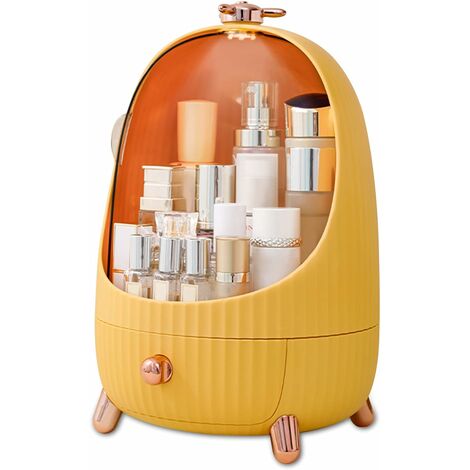 Héloise Organisateur Maquillage avec lumière LED Tiroirs Rangement Bijoux en Plastique Boîte Rangement Cosmétiques Anti-Poussière Conteneur Divers pour La Maison Boite - M - Jaune