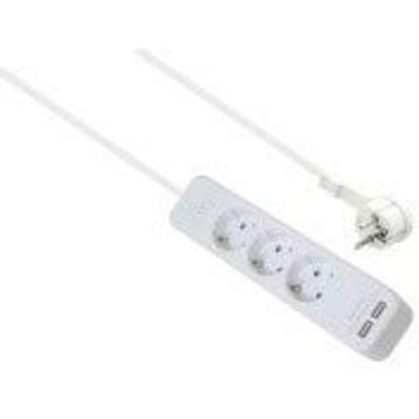HELOS ADVANCED - REGLETA CON 3 ENCHUFES Y CARGADOR USB (1,5 M, CON INTERRUPTOR), COLOR BLANCO