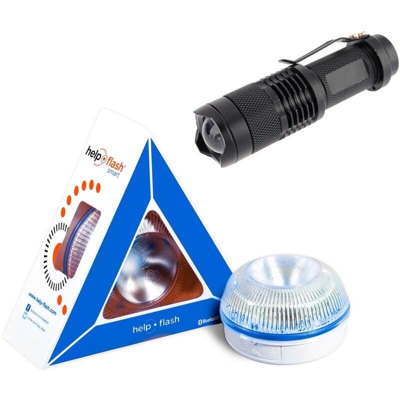 

HELP FLASH - luz de emergencia AUTÓNOMA, señal v16 de preseñalización de peligro y linterna, homologada, normativa DGT, V16, con base imantada,