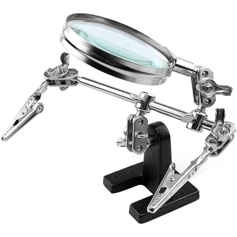 Helping Hands Loupe avec double pince crocodile réglable - Loupe 5X parfaite pour souder, artisanat, loisirs, micro objets