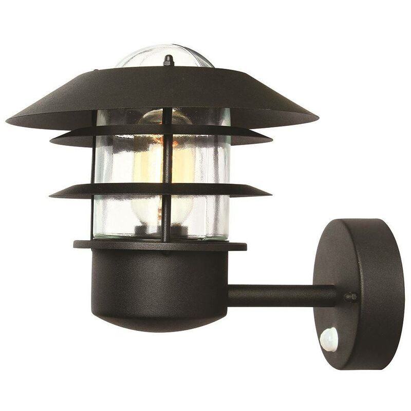 Elstead Helsingor - 1 Light Outdoor Wall Lantern Light Black with PIR Motion Sensor IP44, E27