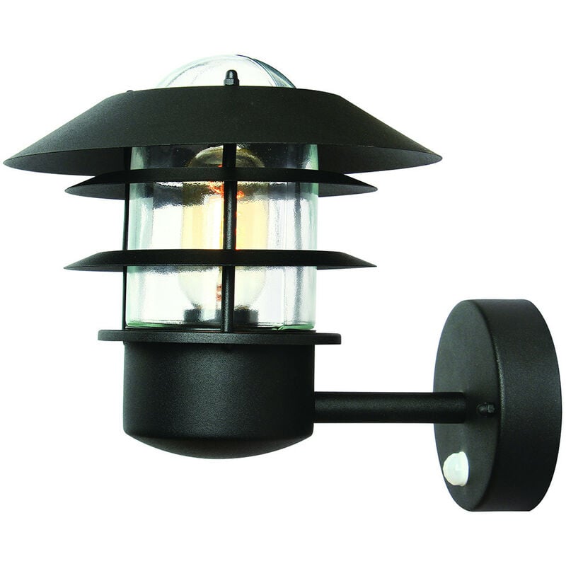 Helsingor - 1 Light Outdoor Wall Lantern Light Black with pir Motion Sensor IP44, E27 - Elstead