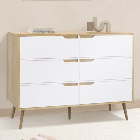 HELSINKI Arcón de 6 cajones 115 cm Madera escandinava y blanco