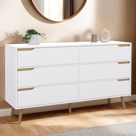 HELSINKI Arcón XXL de 6 cajones 140 cm Blanco escandinavo