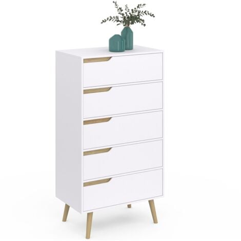 IDMARKET HELSINKI Cassettiera a 5 cassetti da 60 cm Chiffoniera scandinava bianca