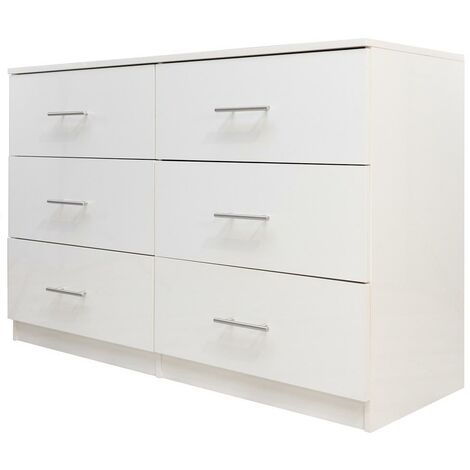 main image of "Helston Modern 6 Drawer Chest - White Gloss - White"