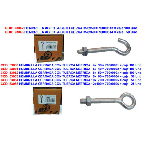 hembrilla-cancamo cerrada con tuerca metrica   8x  60   70000604 (caja 50 unidades)