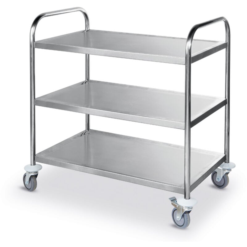 Hendi - Chariot de serveur 3 plateaux en inox jusqu'à 225Kg 810101