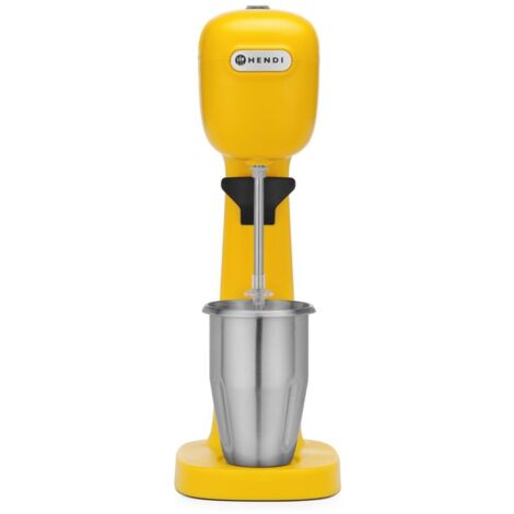 Hendi Frullatore milkshaker, cappuccino freddo, frappè, frullatore per bevande, Incluse 2 ciotole (acciaio inox e policarbonato) e 2 set di 2 agitatori di ricambio, 230V/400W, 170x196x(H)490mm, Giallo