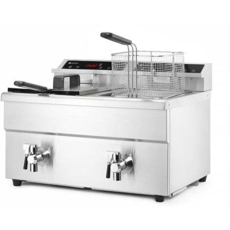 HENDI Induktionsfritteuse - mit Ablasshahn 2x8 l, Profi Line, 16L, 230V/7000W, 577x609x(H)410mm
