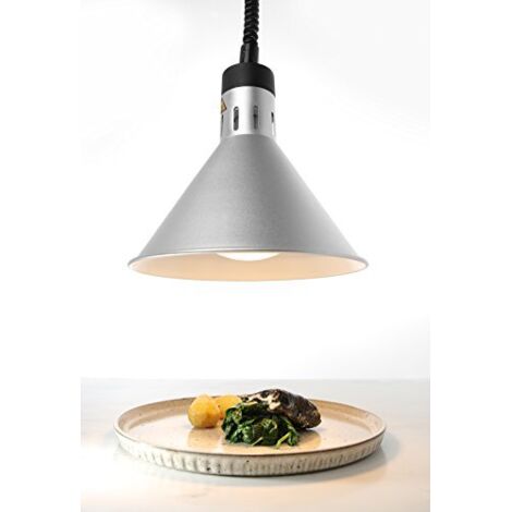 HENDI Lampada termica regolabile in altezza, conica, lampada da cucina per riscaldare gli alimenti, lampada a infrarossi, 230V, 250W, ø275x(H)250mm, Argento, Alluminio