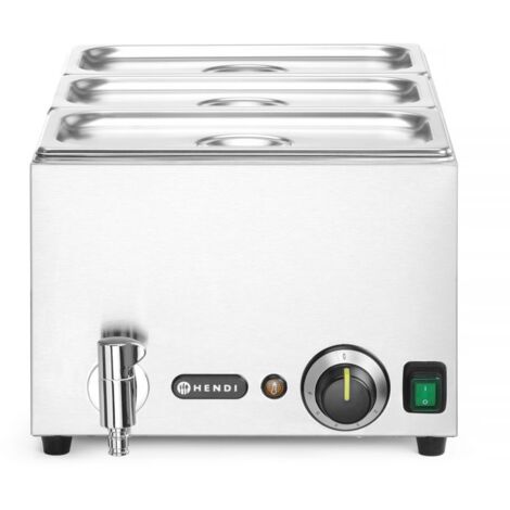 HENDI Set: Bain-Marie Ranger mit Ablasshahn + 3x GN 1/3 Behälter mit Deckel, GN 1/1, 230V/1000W, 604x332x(H)242mm