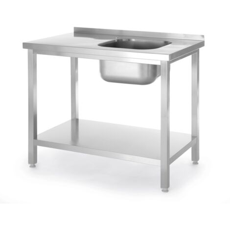 HENDI Tisch mit Spülbecken und Ablage - geschraubt, Tiefe: 600 mm, Budget Line, 800x600x(H)850mm