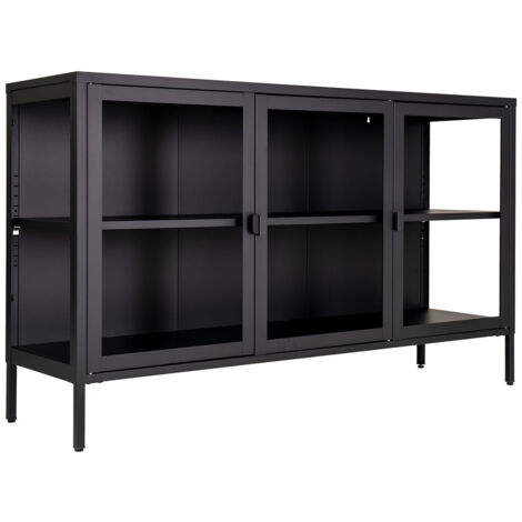 HENDRA - Buffet 3 Portes Verre et Acier Noir