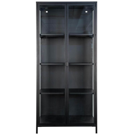 HENDRA - Vitrine 2 Portes Verre et Acier Noir H175cm