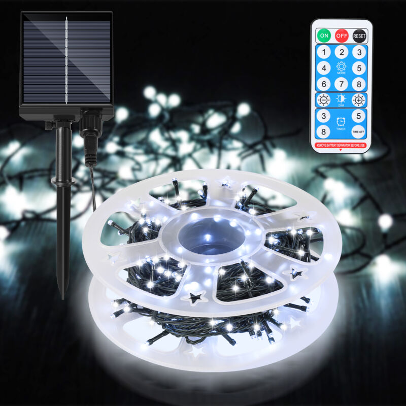 80M 800 led Solaire Guirlande lumineuse Noël IP44 8 modes décoration de fête Extérieur Intérieur Jardin pour Noël anniversaire mariage blanc Froid