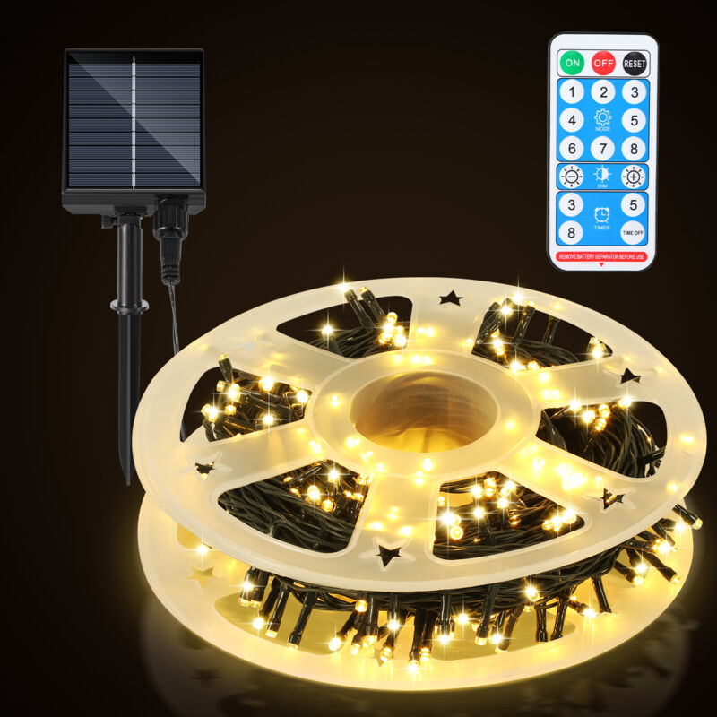 80M 800 led Solaire Guirlande lumineuse Noël IP44 8 modes décoration de fête Extérieur Intérieur Jardin pour Noël anniversaire mariage blanc chaud