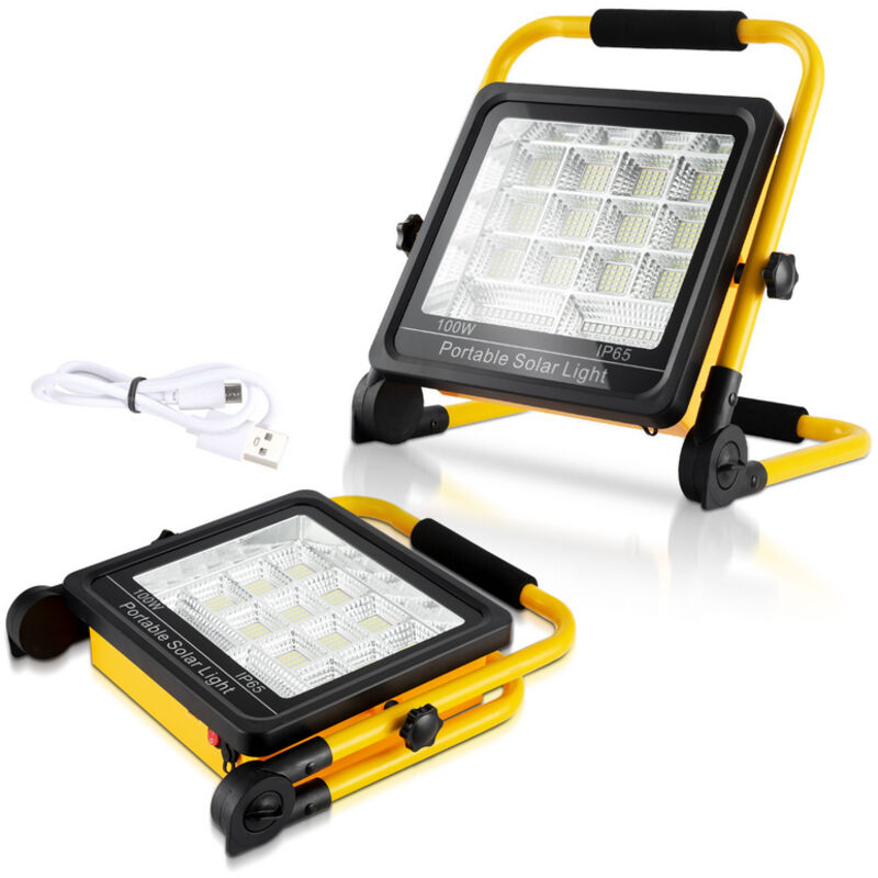 Hengda - 100W Projecteur de chantier led rechargeable Camping extérieur 4 modes Lampe d'atelier solaire