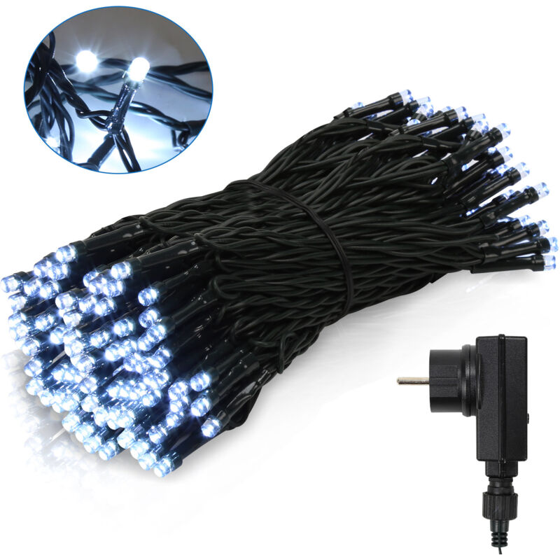 10M 100 led Guirlande lumineuse de Noël 8 modes IP44 décoration de fête Extérieur Intérieur Jardin pour Noël anniversaire mariage salon blanc Froid