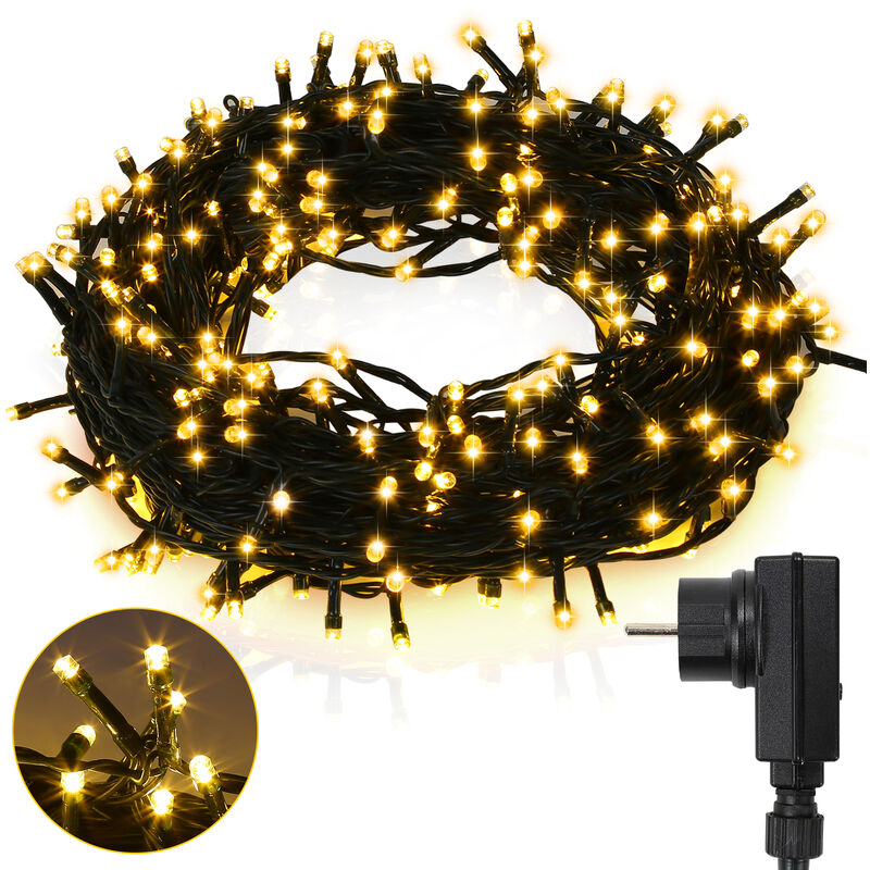 Image of 20M 200 Luci a stringa per albero di Natale Catena luminosa a led filo di rame Bianco caldo verde scuro con 8 led di programma per interno ed esterno