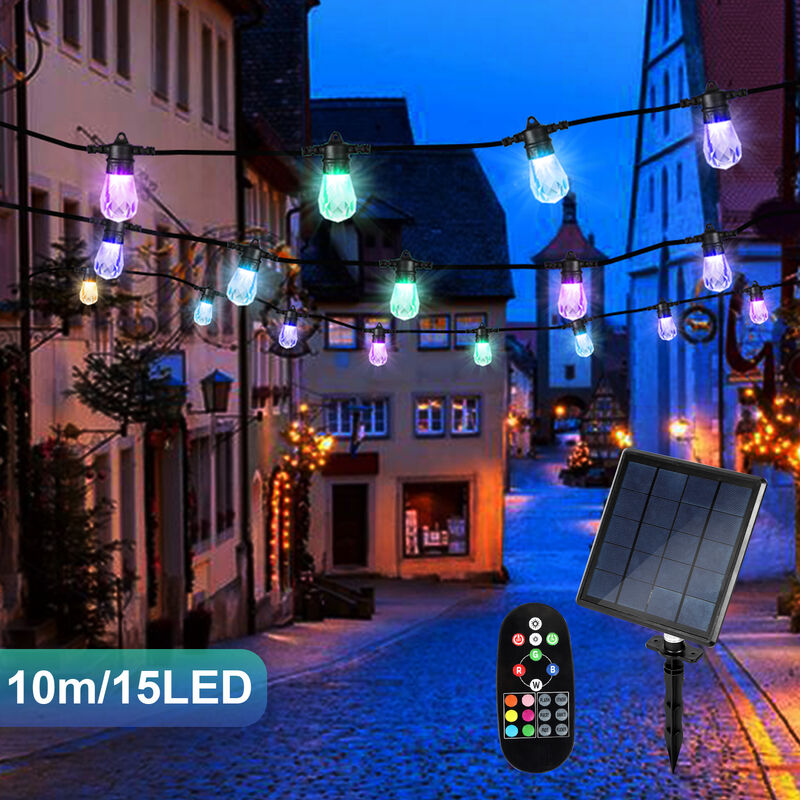Image of Hengda 10M 15 LED Stringa di illuminazione solare per interni ed esterni IP44 Giardino Bianco caldo + 6 colori - Bianco caldo + 6 colori