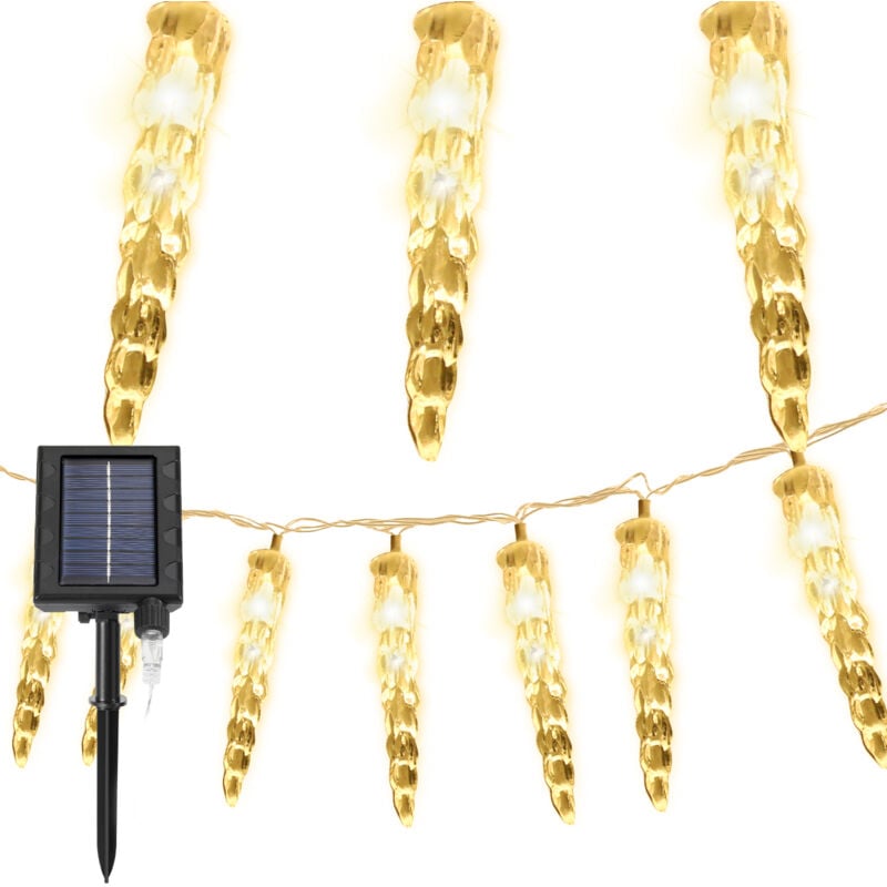 Image of 10M 80 led Solar Icicles String of Lights Outdoor Indoor Garden Illuminazione 8 modalità IP44 per Natale, compleanni, matrimoni, fiere Bianco Caldo