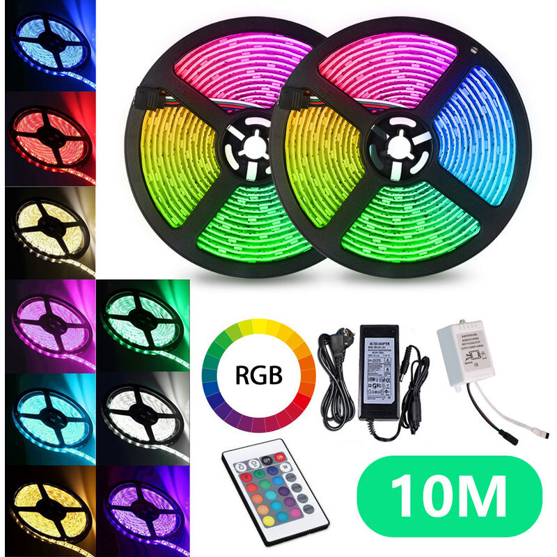 Hengda - 10M Ruban led. bande led rgb 5050 smd. bande led 30 led. bande led non étanche (IP20). avec télécommande 24 boutons