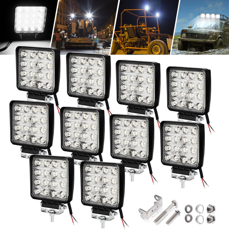 10x 48W Phare de Travail Carre a Leds dc 12V-24V Quad Camion Bateau Tracteur Offroad Impermeable IP69 - Hengda