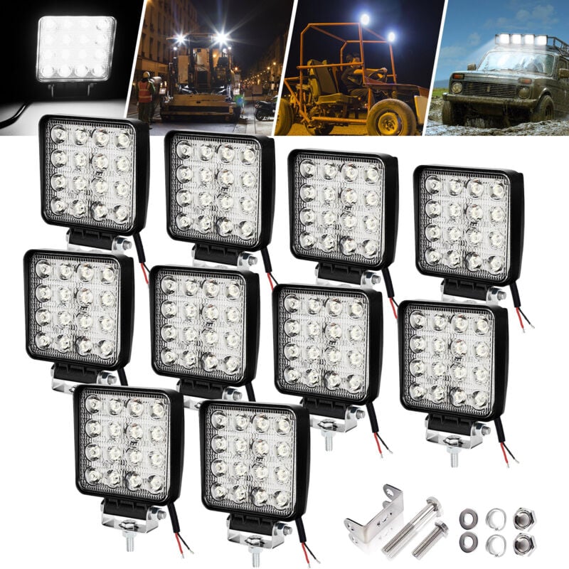 10X 48W Projecteur Phare de Travail 12V 24V led Carré led Moto Spot Feux Additionnels Offroad Lampe - Hengda