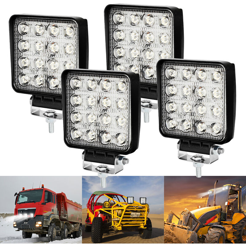 12V 24V Projecteur Phare de Travail led Carré 4X 48W led Moto Spot Feux Additionnels Offroad Lampe - Hengda
