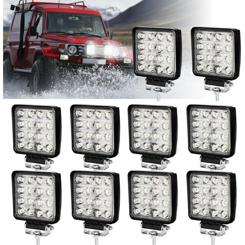 10X 48WProjecteur Phare de Travail 12V 24V led Carré led Moto Spot Feux Additionnels Offroad Lampe - Hengda