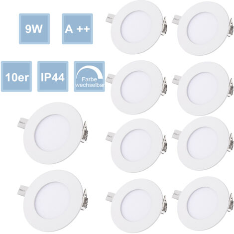 Hengda 10X LED Spot Encastré 9W Blanc Froid 6500K Rond RExtra Plate Changement de couleur 3 en 1 Salle de Bain Cuisine Salon