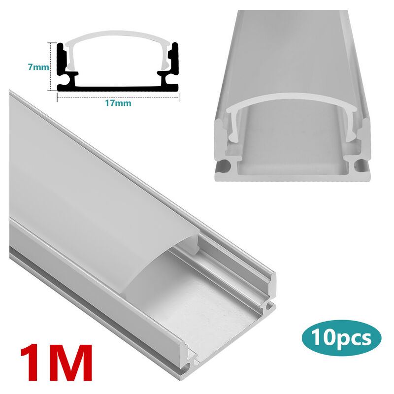 Hengda 10x1m Profilé Aluminium LED Angle Anodisé Diffuseur laiteux pour Ruban Bande LED Couvercle Blanc Opaque Forme en U - argent