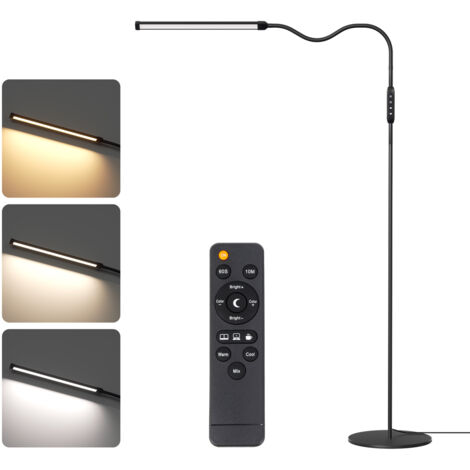 Hengda 12W LED Lampada da Pavimento a collo di cigno con Telecomando, Dimmerabile 3 Temperature di Colore Orientabile Lampada a Stelo con Modalità Notte per Soggiorno Camera da letto Lettura