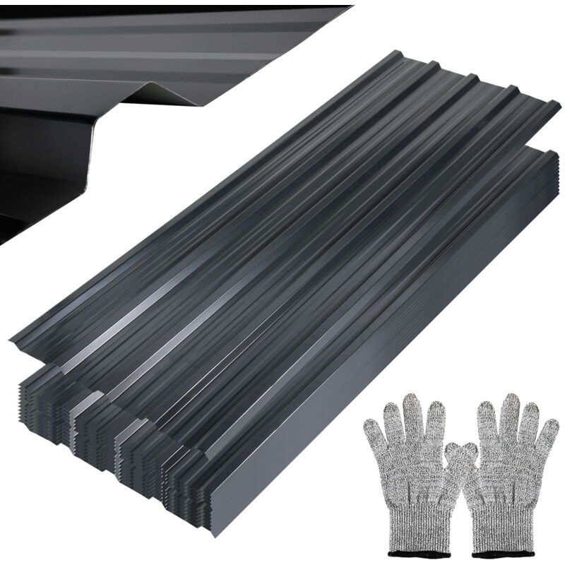 Hengda 12x Tôles profilées ondulées revêtement mur toit abri de jardin, Gris, 129cm x 46cm = 7.12m²