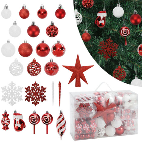 Hengda 130x infrangibile Red&White Christmas Baubles in plastica robusta ornamenti di Natale per interni ed esterni alberi di Natale decorazioni