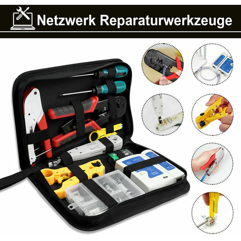 Image of Hengda - 13tlg Werkzeug Kabel Set Crimpzange Patchkabel Netzwerk Kabeltester Premium Elektronik