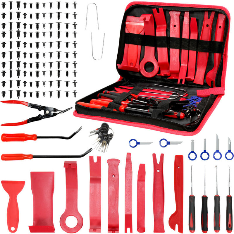 Hengda - 158 Pièces Outils De DéMontage De Garnitures Trousse Rivet Clips et Bandes de Câble pour Voiture Porte Panneau Tableau de Bord