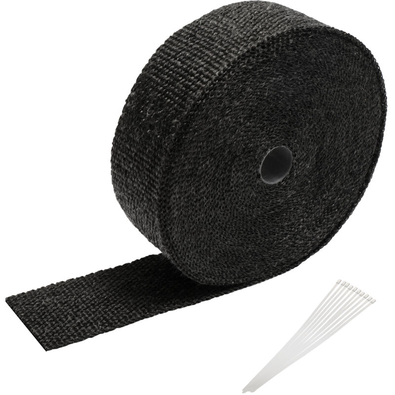 Hengda 15M Bande Isolant Thermique Collecteur Echappement Noir Avec 12 Fixation des serre-câbles