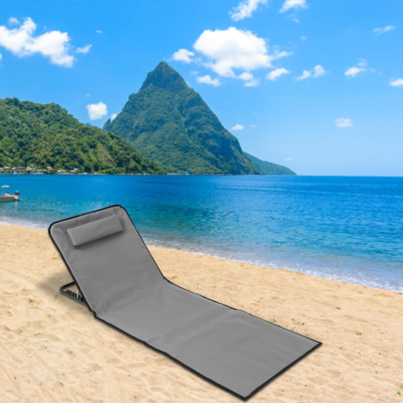 Hengda - 1x tapis de plage tapis de plage transat de plage pliable avec coussin réglable en hauteur sur 5 niveaux avec sangle de transport-gris - Gris