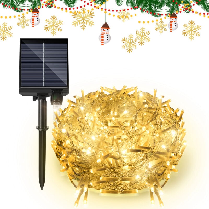 Image of Hengda 200 Solar LED String Lights 5M Outdoor e Indoor Waterproof Christmas Lights 8 Modes Fairy Lights Decorazione Bianco Caldo