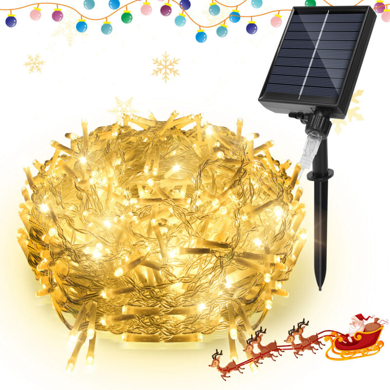 Image of Hengda 400 Solar LED String Lights 10M Outdoor e Indoor Waterproof Christmas Lights 8 Modes Fairy Lights Decorazione Bianco Caldo