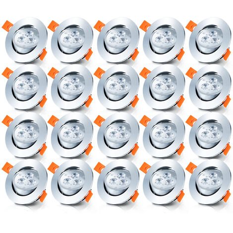 Hengda 20x faretti a LED da incasso 3W faretto da incasso a soffitto faretto da incasso bianco freddo - D'argento