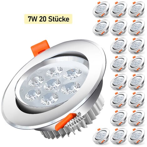 Hengda 20x LED Einbaustrahler Strahler 7W 560LM 3200K WarmWeiß Einbauleuchte mit LED Trafo Decken-Spots Einbauleuchten Deckenspots - Silber