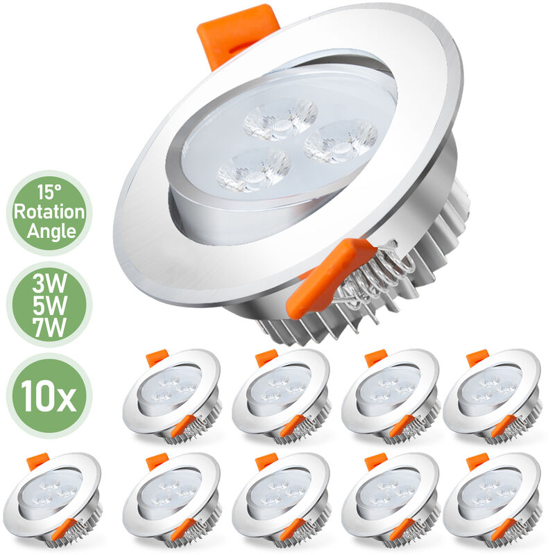 Lot de 10 Spots Encastrable led Intégrés spots à encastrer Blanc froid led spots orientables éclairage plafond 3W - Hengda