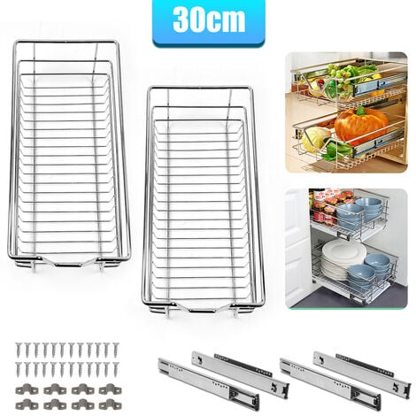 Hengda 2x 30cm tiroir de cuisine placard coulissant tiroir télescopique cuisine étagère panier coulissant - argent