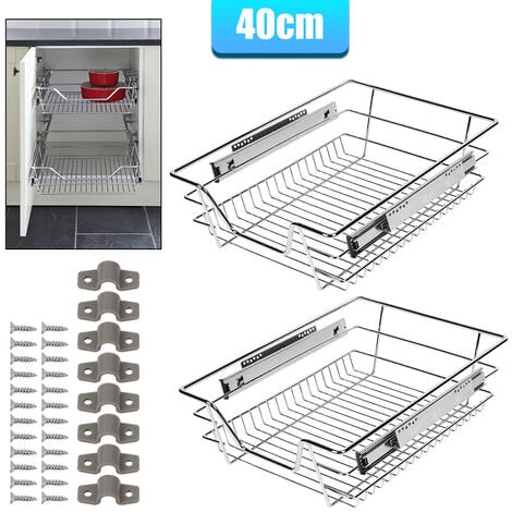 Hengda 2x 40cm tiroir de cuisine placard coulissant tiroir télescopique cuisine étagère panier coulissant - argent